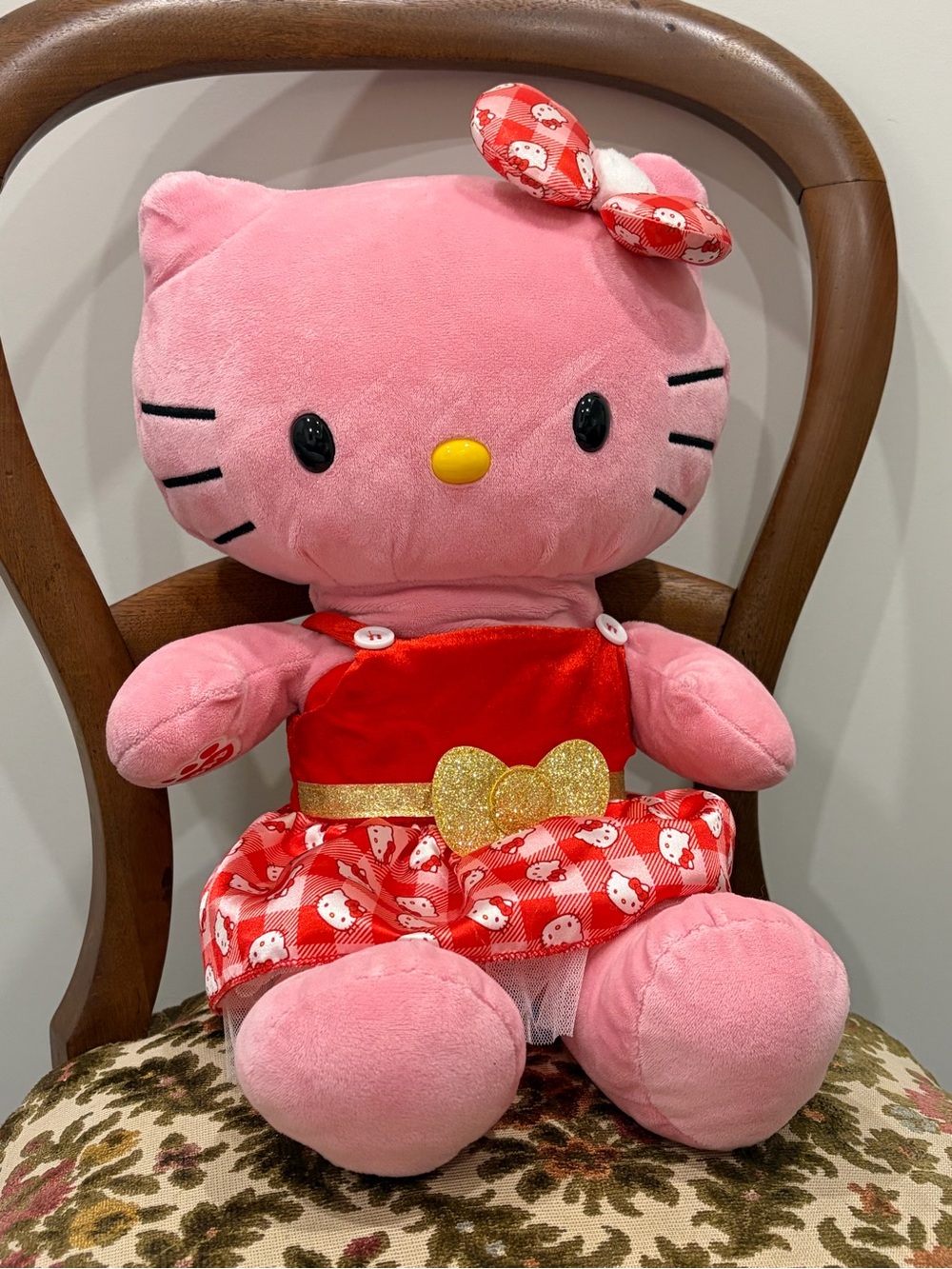 Build a Bear x Sanrio Hello Kitty Holly Jolly Pink Plush with Red Dress